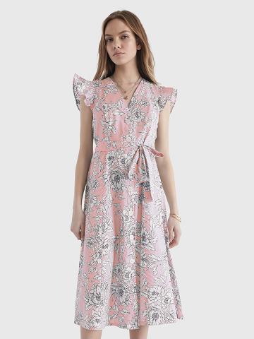 Női Tommy Hilfiger Rose Midi Dresses Rózsaszín Színes | HU 113RVD